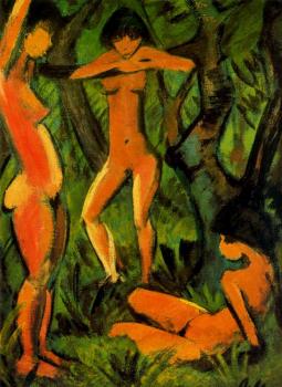Otto Mueller : Three women in the forest